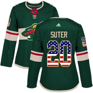 Damen Minnesota Wild Trikot Ryan Suter 20 Grün USA Flag Fashion Authentic